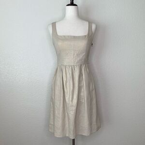 Judith March Linen Blend Square neck Bow Back Metallic Dress